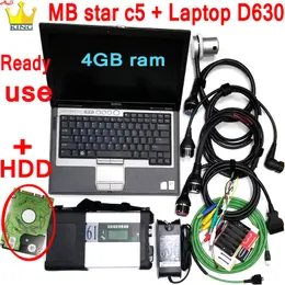 MB Star Diagnosis Tools SD Connect C5 WiFi HDD Toughbook D630 Laptop Cables Super Full Set Ready to Use Scanner för bilar Toppbilar