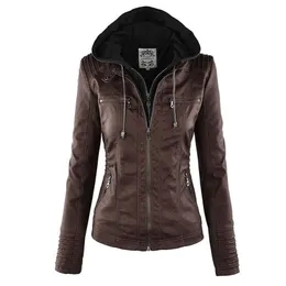 Jaqueta de couro falso mulheres casaco básico feminino inverno motocicleta camurça pu zipper hoodies outerwear 211118