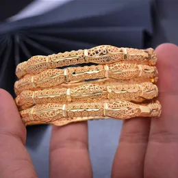 4pcs/lot Can Open Dubai Arab Kuwait Gold Color Bangles for Women Girl Arabic Middle East Bride African Bangels Bracelet Jewelry Q0720