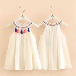 Lato 2-10t lat Platforma dziecięca warkocz O-Neck Ethnic Vintage Style Tank Sundress Tassel Kids Baby Girls Lace Dress 210701