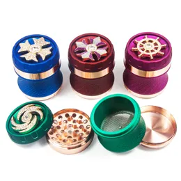 63mm Zinc Alloy Grinders 4 Layers Thick Lid with pattern Tabacco Smoking Herb For Cutting Tobacco Spice Dry Herb High Quality Metal Crusher