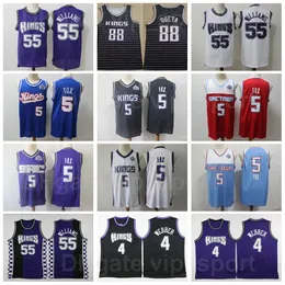 Maglia da basket da uomo De Aaron Fox 5 Vintage Retro Jason Williams 55 Chris Webber 4 Neemias Queta 88 Nero Bianco Viola Rosso Blu Traspirante per gli appassionati di sport Alta