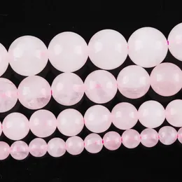 Wojiaer 6 8 10 12mm Rose Quartz Natural Stone Round Ball Loos Spacer Beads Diy Jewelry Parrings Making BY915