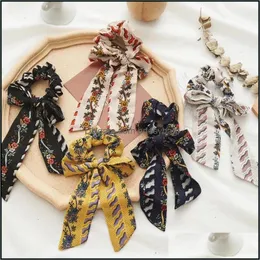 Ponny Tails Holder Jewelry Jewelrykorean Style Floral Ribbon Woman Bowknot Flower Ties Scrunchies Girls Elastic Hairband Hair Aessory Drop