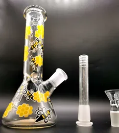 8 Inch Tall Hookahs Diamond and Bee Beaker Bong Glass Water Pipe Saml Dab Rig Diffusion Percolate Thickness With 14.4mm Bowl GB001