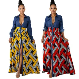 Jesień damska sukienka afrykańska moda druk długi elegancki plus rozmiar Maxi Vestidos High Street