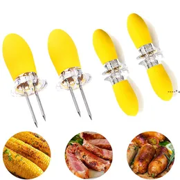 NEW2pcs/set Stainless Steel Corn Forks Durable Food Corn On The Cob Holders Tool Garden Picnic Party Barbecue Fork RRB11730