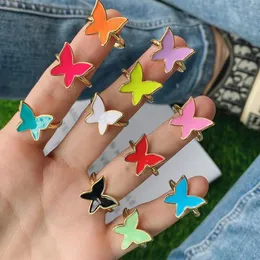 10Pcs 2021 Design Gold Plated Rainbow Multi Color Dripping Oil Colorful Butterfly Stackable Open Rings for Women Ladies