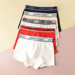 5Pcs/pack Teen Underwear Cotton Panties for Kids Boys Letter Print Breathable Boxers Children White Underpants Shorts 2 8 12 16T 210622