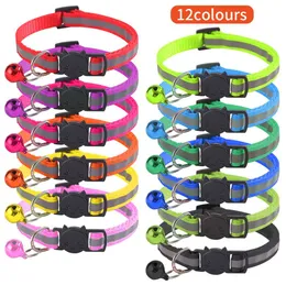 Safety Breakaway Pet Dog Collars 12 Colors Reflective Nylon Pet Puppy Small Dogs Kitten Cats Safety Collar with Colorful Bell ZC487