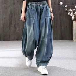Baggy Jean Denim Casual Cross Pants Female Vintage Retro Harem Trousers Bloomers Mom Strass traf 210809