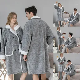 Women's Sleepwear Unisex Winter Pocket Long Sleeve Fashion Lovers Pajamas Flannel Homewear Soft Warm Couples Nightwear