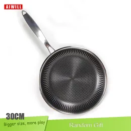 Aiwill Hot 304 Skillet de Aço Inoxidável Indução Indução Compatível Sem Nonstick Fry Pan Cookware Use para cozinha Restaurante 30cm 210319