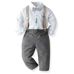 2021 Trendiga barnkläder Vitskjorta Formella kläderboutique Barnkläder Gentleman kostym Boys Outfits Ropa de Bebe H1023