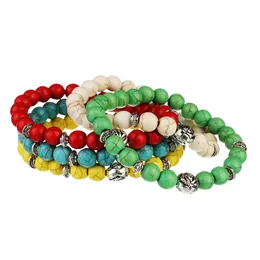 Natural Lava Volcanic Stone Multicolor Turquoises Beads Bracelets Silver Color Rose Accessories Women Men Lovers Energy Bracelet