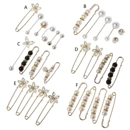 Szpilki, Broszki Sweter Szal Clip Double Faux Pearl Koszula Przyciski Pinowe Crystal Waist Spodnie Extender Safety Pins dla kobiet C1FE