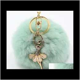 Rings Jewelry Real Rabbit Soft Fur Diamond Little Angel Key Chains Ball Poms Plush Keychain Car Keyring Bag Earrings Drop Delivery 2021 Gnah