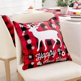 Pillow Case Leinen Baumwolle Scheck Kissenbezug Kissen Cover Frohe Weihnachten Ornamente Dekor für Home Sofa Elch Navidad Weihnachtsgeschenke