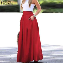 Kjolar Kvinnor Elegant Hög Midja Lång Sommar Casual Solid Pläterad Faldas Saia Arbete Kjol Jupe Maxi Skirt1