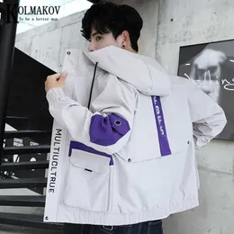 Men's Korean Casual Bomber Jacket Patchwork Cardigan Hooded Coat  Polyester, Colors, M-5XL, Streetwear Style, 2024