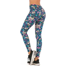 Varumärken Kvinnor Mode Legging Floral Sloth Printing Leggins Slim Legins High Waist Leggings Woman Pants 211215