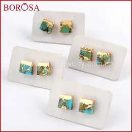 Stud Borosa 5/10pairs Druzy 7mm Square Copper Tur-Quooise Earrings Blue Stone Buds for Women G1648