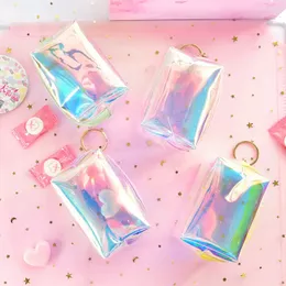 Cute Candy Color Mini Purses Women Kids Girls Laser Small Coin Wallet Pouch Bag Kawaii Clear Money Change Purse Keychain