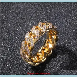 With Side Stones Rings Jewelryiced Out Cubic Zircon Cuban Circle Ring For Men Sier Gold Color Hip Hop Jewelry Size 8-11 Drop Delivery