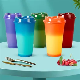 Tumblers 16oz Heat Color Changing Cups 5 Colors Per Set Straight Drinking Flask Plastic Sippy Cup Portable Water Bottle by sea GWF11430