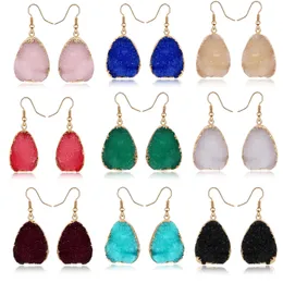 Simples Druzy Drusy Waterdrop Encantos Brincos Resina Artesanal Ouro Brincos Para As Mulheres Partido Birthda Presente