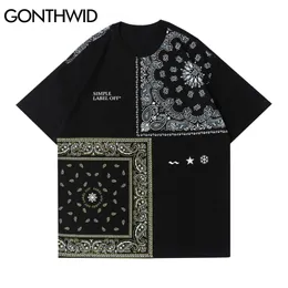 Футболки Streetwear Bandana PaiSley Pattern Print Thirts Hip Hop Harajuku повседневные тройники Мода с коротким рукавом хлопковые топы 210602