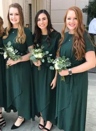 Dark Green Boho Bridesmaid Dresses Chiffon Ankle Length Spring Summer Maid of Honor Gowns Wedding Guest Custom Made Plus Size Available