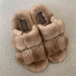 New Arrival Girl Luxury Fluffy Fur Slippers Ladies lndoor Warm Furry Fur Flip Flops Women Amazing Plush Fur Slides Wholesale Hot H1115