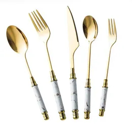 Ceramic Tableware Dinner Forks Spoon Knife Set Vintage Cutlery 304 Stainless Steel Dinnerware