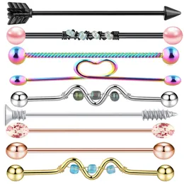 9PC 14G Industrie Barbell Piercing Ohr Knorpel Helix Stud Gerade Lange Bar Ohrring Körper Schmuck Frauen