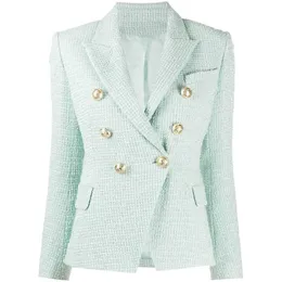 Yüksek Street EST Tasarımcı Ceket kadın Klasik Metal Düğmeler Kruvaze Tüvit Blazer Nane Yeşil 210930