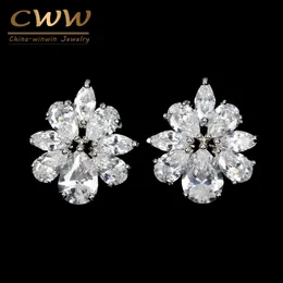 Romantic CZ Women Jewelry Silver Color Flower Shape High Quality Cubic Zircon Stone Earrings for Girls Gift CZ306 210714