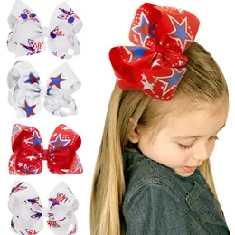 Unicorn Ribbon 4th of July Hair Bows Clips Baby Girls Kids 5 "Bowknots USA Flagga Independence Day Hairgrip Festival Hairpins Tillbehör HC134