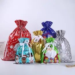 2021 Christmas gift wrapping bag drawstring Santa Candy Sack Snowflake New Year Lucky Bags Decorative storage packaging supplies