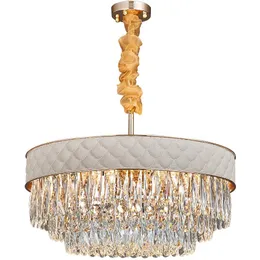 Lampy wiszące skórzane obrzeża nowoczesna żyrandol wielowarstwowy k9 przezroczysty kryształowy światło luksusowe zawieszenie lampa do salonu jadalnia