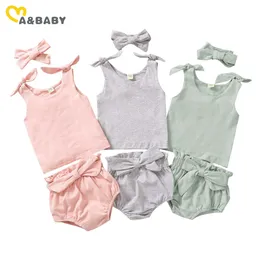 0-3Y Summer Toddler Infant born Baby Girl Outfit Sleeveless Clothes Set Vest Bow Shorts Costumes 210515
