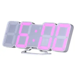 Övriga klockor Tillbehör Fullfärg Voice Control 3D LED Digital Clock Remote Temperatur Larm Ljud tredimensionell vägg