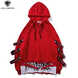 Aolamegs hoodies homens falsificados 2 peças fitas com capuz High Street pulôver moletom masculino moda hip hop streetwear hoodie outono 210819