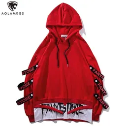 Aolamegs Hoodies Männer Gefälschte 2 Stück Bänder Mit Kapuze High Street Pullover Sweatshirt Männer Mode Hip Hop Streetwear Hoodie Herbst 210819