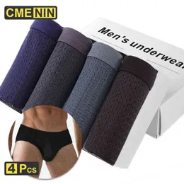 CMENIN 4Pcs Sexy Gay Men Underwear Briefs 2021 New Mesh Breathable Underpants Brief Man Solid Cueca Male Panties Slip CM003 H1214