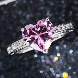 Crystal Heart Cyrcon Pierścienie Pinket Finger For Women Copper Ring Girl Friend Vanlentine's Gift Biżuteria Will i Sandy