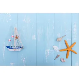 Festdekoration ljusblå träbräda bakgrund stjärnfisk båtpografi bakgrund födelsedag baby shower bröllopsdekor po bås rekvisita