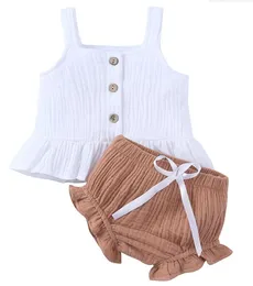 Baby tjejer blommiga tryckta kläder sätter barn suspender topp ruffle shorts kostymer barn sommar mode artikel pit camisole pp byxor, storlek 70-100cm
