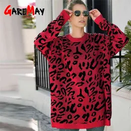 women leopard knitted sweater winter animal print thick long sleeve female pullovers casual tops 210428