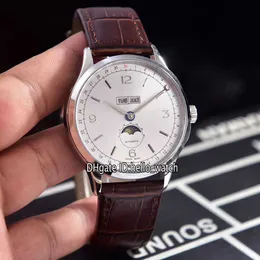 relógios masculinos marca de luxo patrimônio barato grande data U0112538 mostrador branco fase da lua automática 0112538 relógio masculino caixa de aço marrom pulseira de couro masculino